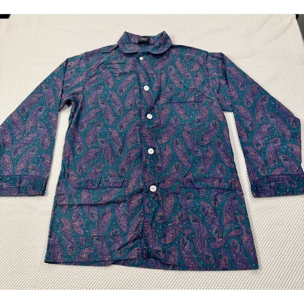 VTG Christian Dior Monsieur Le Connaisseur Pajamas Set Large Paisley Teal Purple